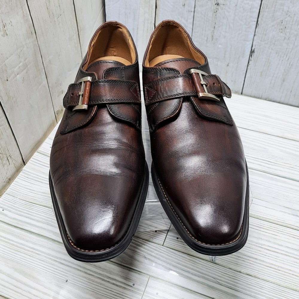 LaMilano Men 8.5 Willem Brown Leather Monk Strap Tapered Toe Dress Loafers Shoes